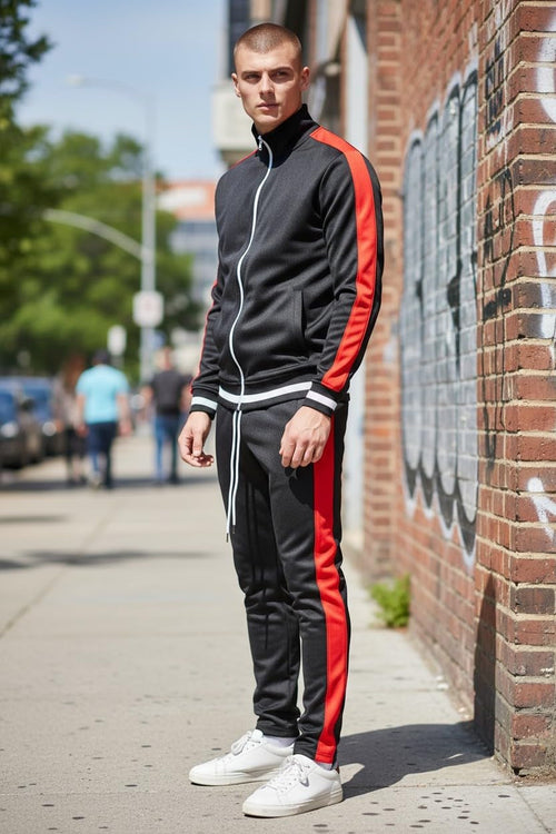 '-TRACK JACKET Mens Urban Hip Hop Premium Track Jacket - Slim Fit Side Taping Sportswear Urbanwear Streetwear Top